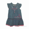 Girl's Dress, Made of 100% Cotton Denim with Embroidery